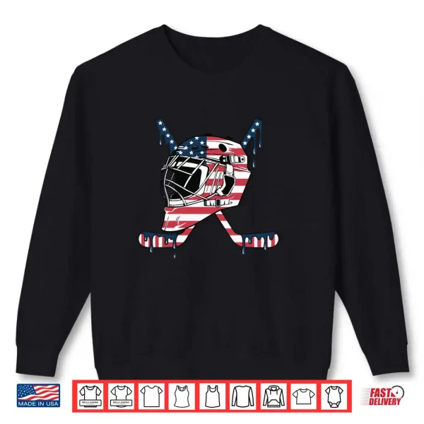 Sweatshirt Goalie Helmet Hockey Icecream Drip American Flag Shirt