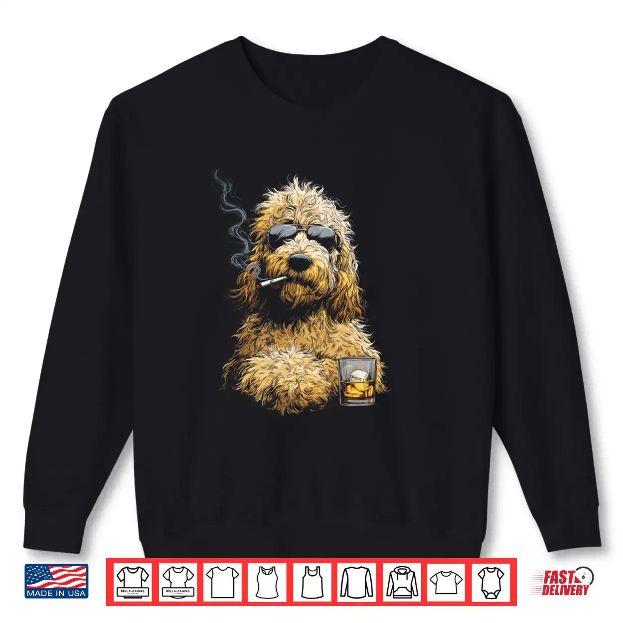Goldendoodle Smoking Cigarette Whisky Lover Funny Doodle Dog Shirt Goldendoodle Smoking Cigarette Whisky Lover Funny Doodle Dog Shirt