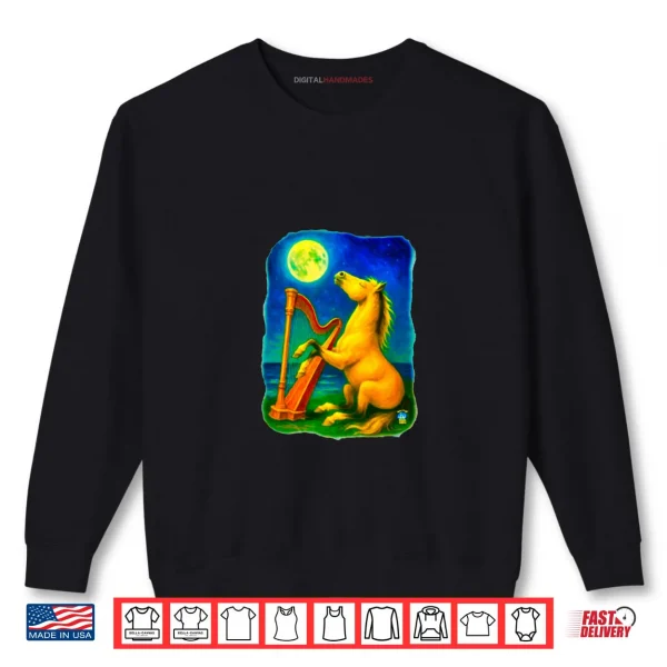 Sweatshirt Horse Lovers Musical Hoodie Moon Harp Fantasy Art Shirt