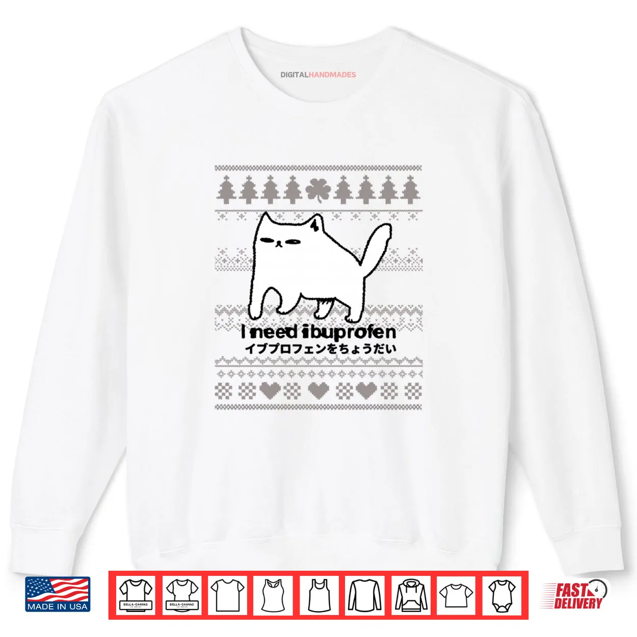 I Need Ibuprofen Funny Cat Christmas Ugly Style Shirt I Need Ibuprofen Funny Cat Christmas Ugly Style Shirt