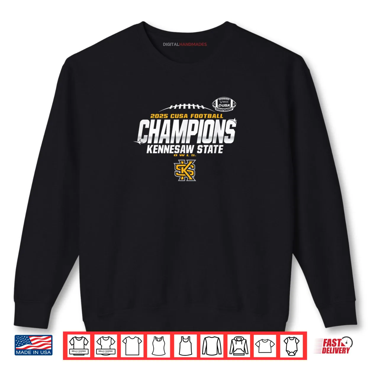 Kennesaw State Owls C USA Champs 2025 Football Locker Room Shirt Kennesaw State Owls C USA Champs 2025 Football Locker Room Shirt