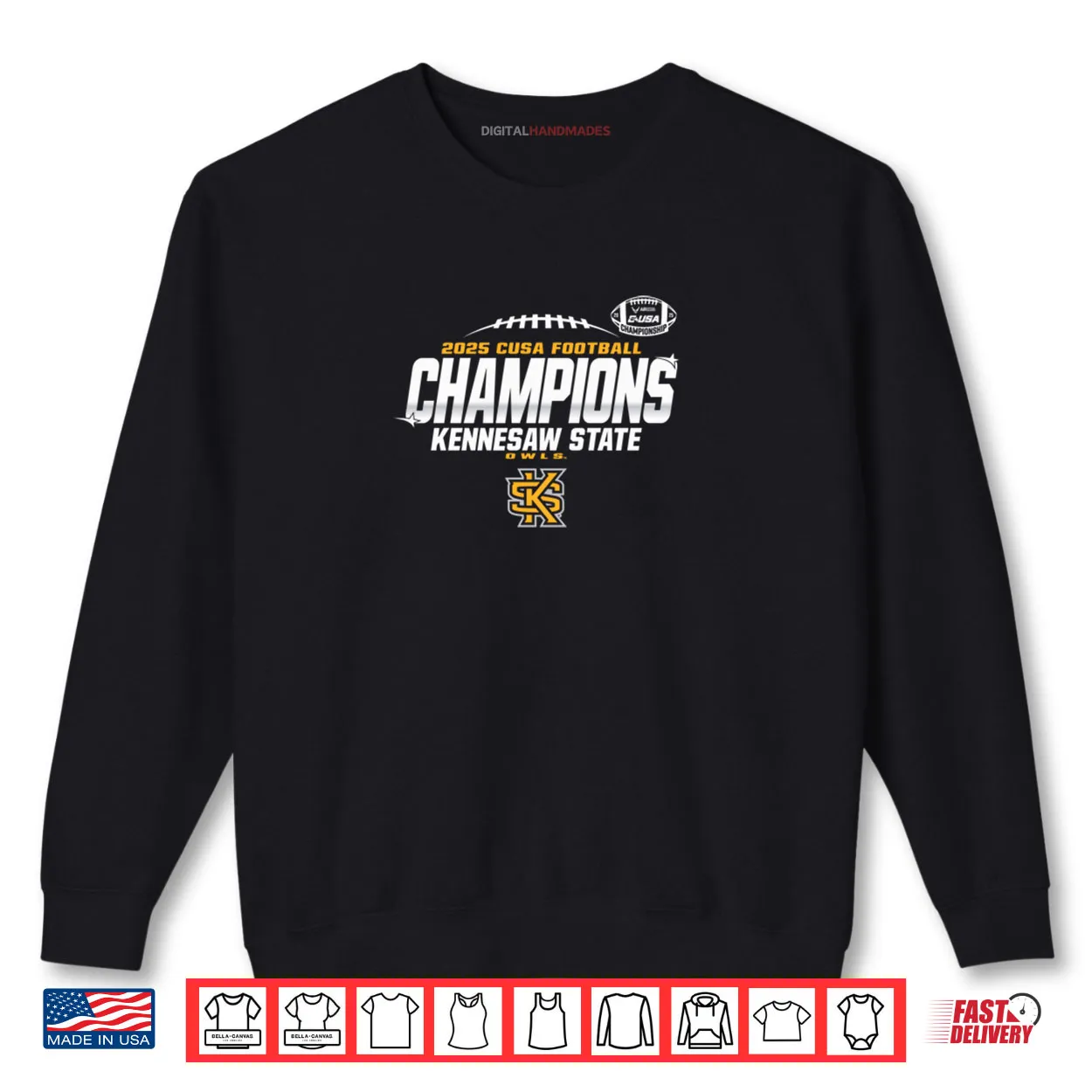 Kennesaw State Owls C USA Champs 2025 Football Locker Room Shirt Kennesaw State Owls C USA Champs 2025 Football Locker Room Shirt