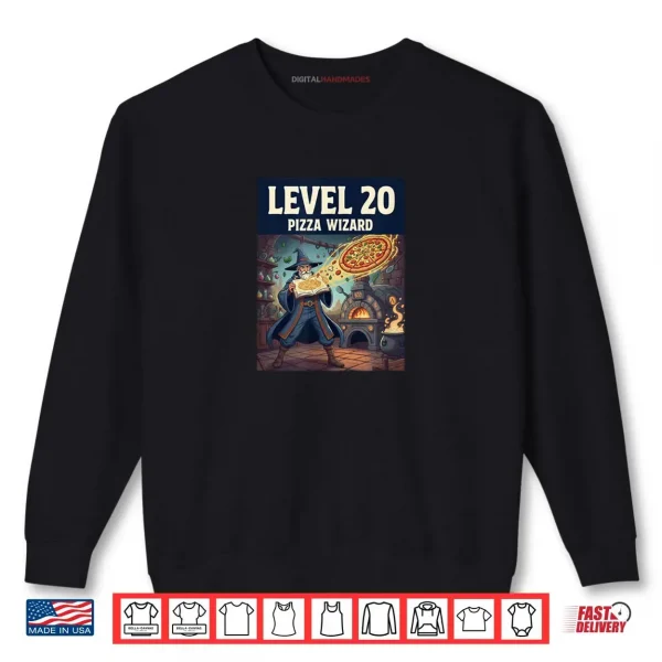 Sweatshirt Level 20 Pizza Wizard Fantasy Food Magic Shirt