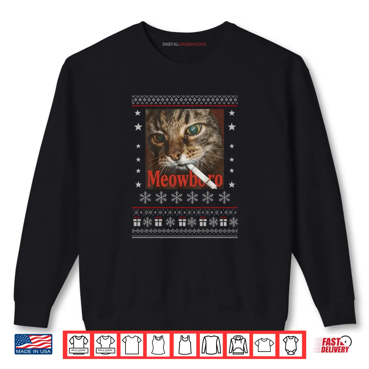 Meowboro Funny Smoking Cat Meme Christmas Ugly Shirt Meowboro Funny Smoking Cat Meme Christmas Ugly Shirt