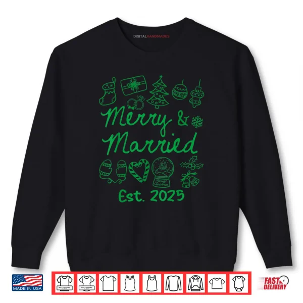 Sweatshirt Merry and Married Est 2025 Christmas Couples Matching Group Shirt 1