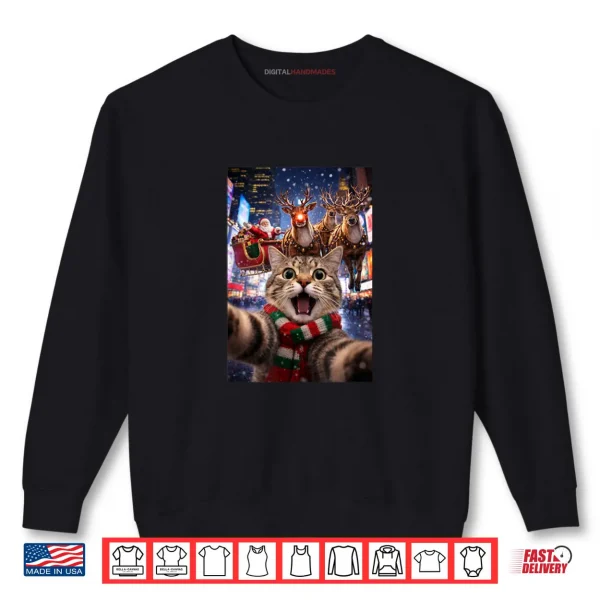Sweatshirt NYC Cat Selfie with Santa and Rudolph Shirt