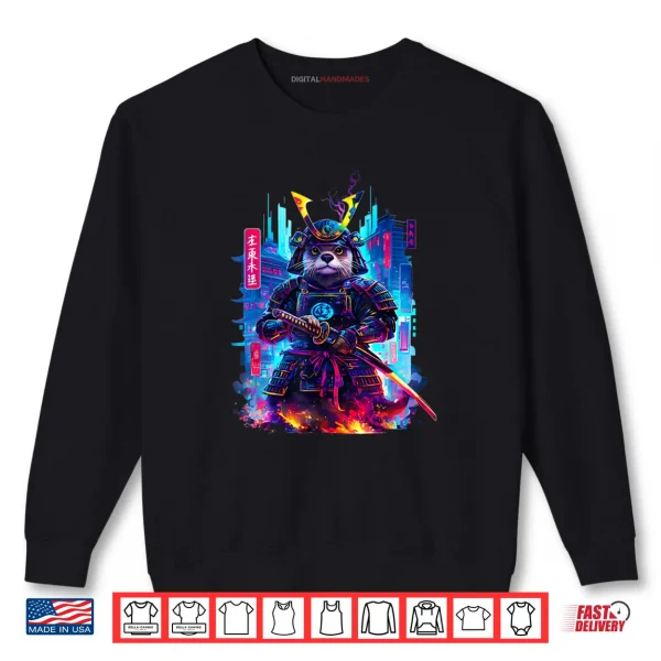 Sweatshirt Otter Katana Cyberpunk Neon Samurai Japanese Art Shirt