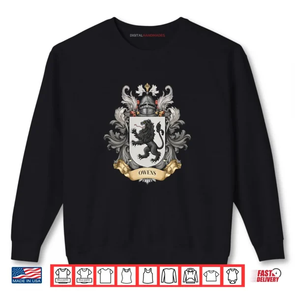 Sweatshirt Owens Family Crest Black Lion Heraldry Shirt