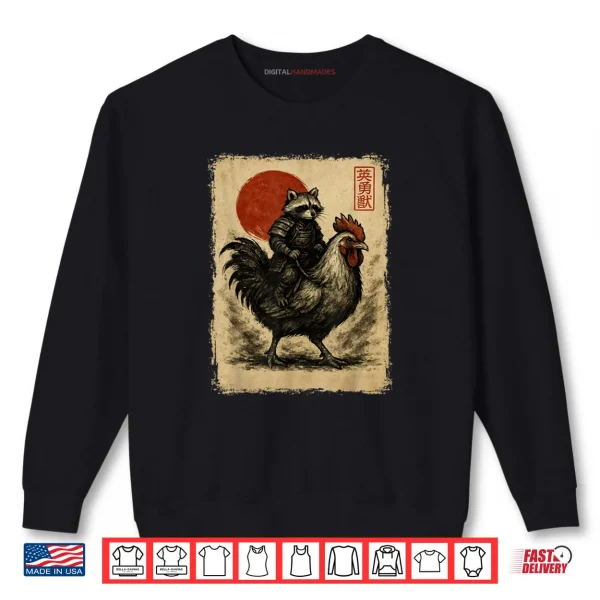 Sweatshirt Raccoon Rooster Chicken Japanese Ukiyo e Art Shirt