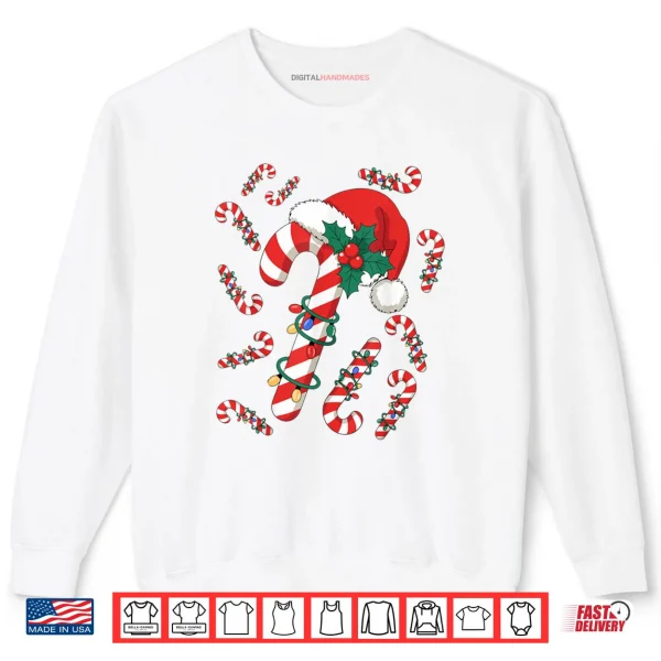 Sweatshirt Red and White Candy Cane Santa Christmas Xmas Lights Shirt