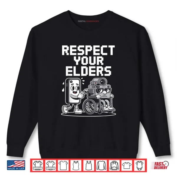 Sweatshirt Respect Your Elders Retro Tech Camera Phone Cartoon Shirt