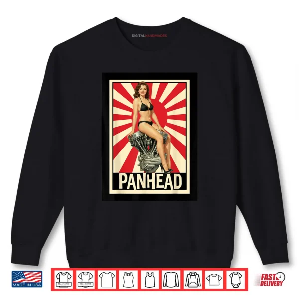 Sweatshirt Retro Panhead VTwin Motorcycle Engine Sunset Flag Biker Shirt
