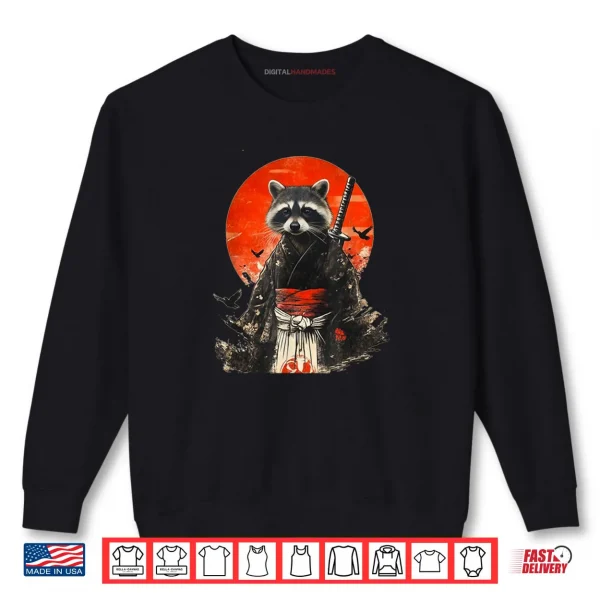 Sweatshirt Samurai Raccoon Sun Flowers Art Shirt