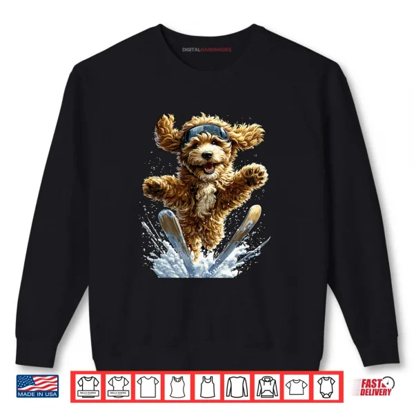 Sweatshirt Skiing Goldendoodle in Snow and Snowflakes Snowy Winter Dog Shirt