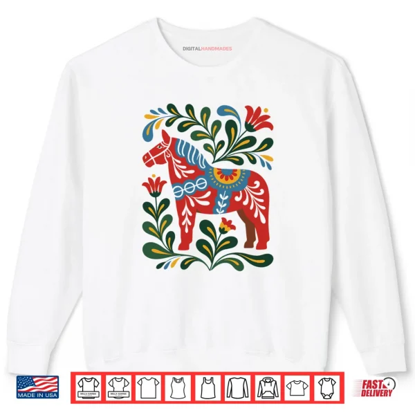 Swedish Dala Horse Folk Art Sweden Flag Dalahelmsoljd Shirt 1 Sweatshirt Swedish Dala Horse Folk Art Sweden Flag Dalahelmsoljd Shirt