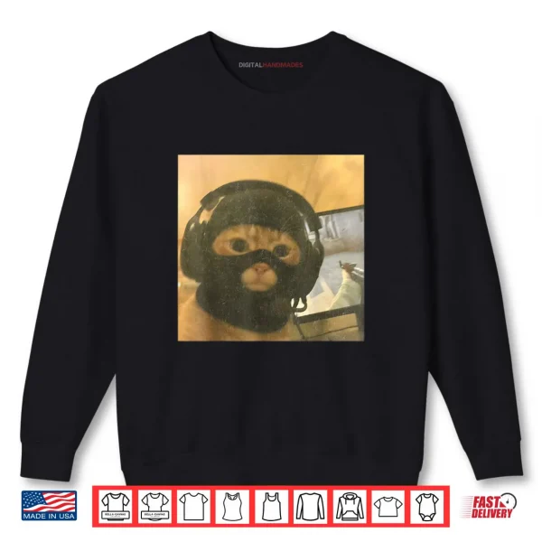 Sweatshirt Tactical Gamer Cat Meme Graphic Shirt