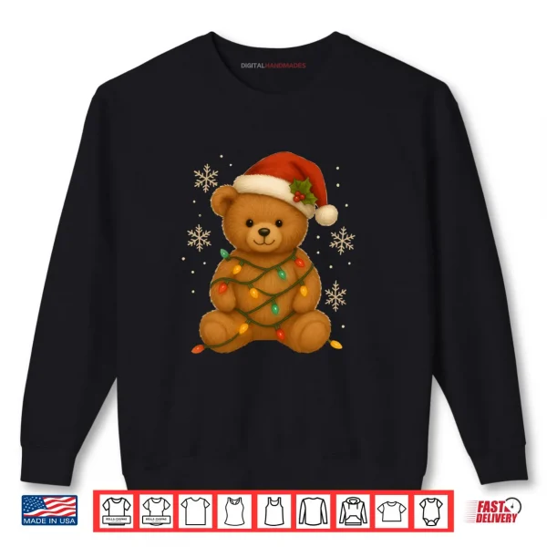 Sweatshirt Teddy Bear Christmas Tree Lights Santa Hat for Bears Xmas Shirt 1