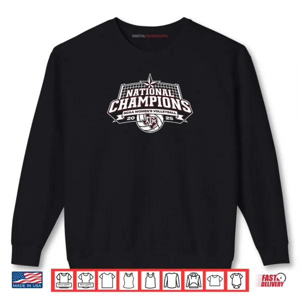 Sweatshirt Texas AM Aggies National Champs 2025 Volleyball Icon Black Shirt