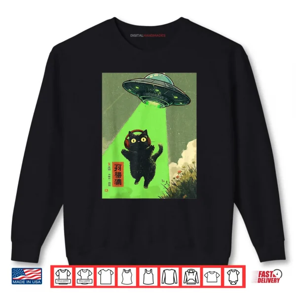 Sweatshirt Vintage Japanese Cute Cat UFO Alien Shirt