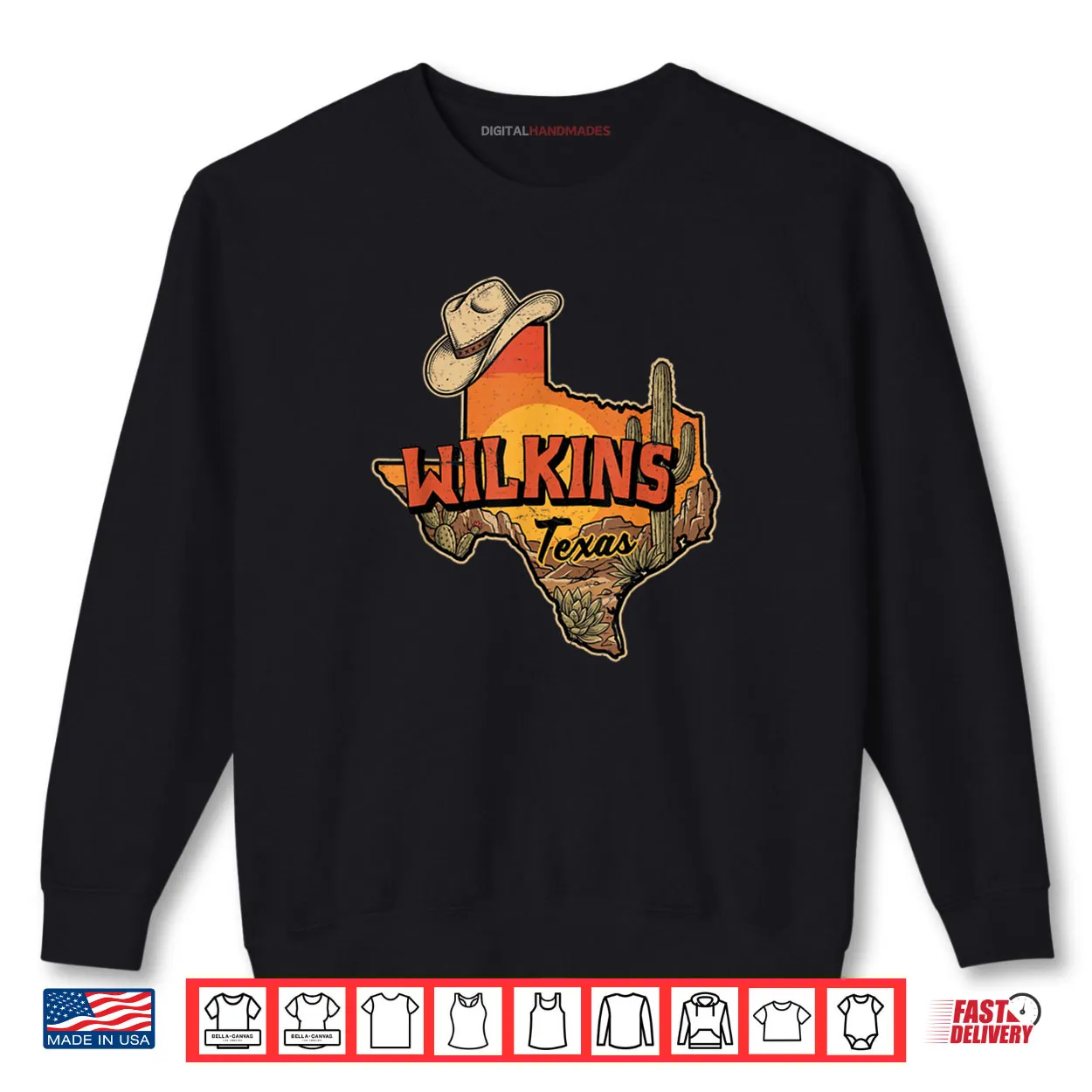 Wilkins Texas Vintage Cowboy Hat Desert Cactus Sunset Shirt Wilkins Texas Vintage Cowboy Hat Desert Cactus Sunset Shirt