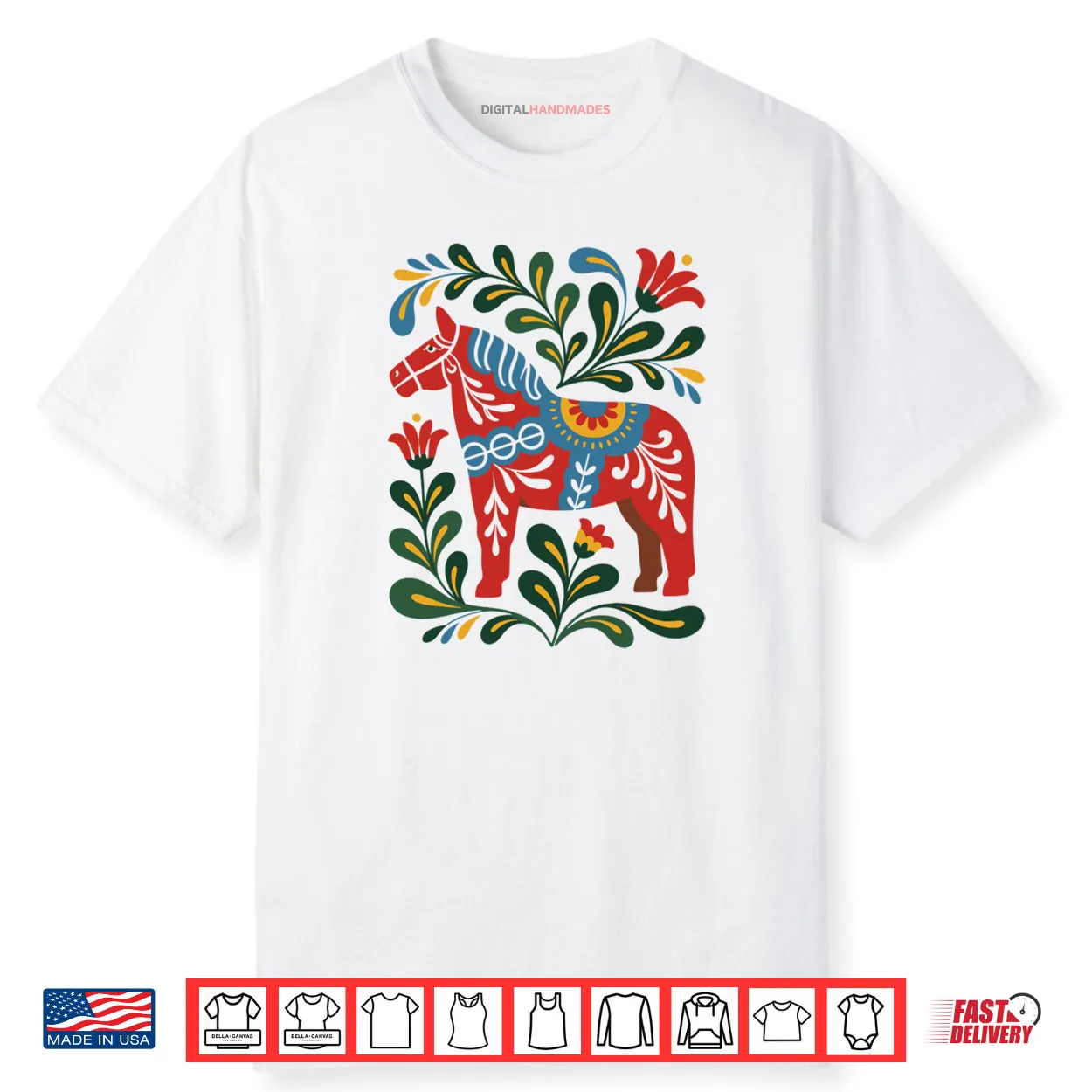 Swedish Dala Horse Folk Art Sweden Flag Dalahelmsoljd Shirt Swedish Dala Horse Folk Art Sweden Flag Dalahelmsoljd Shirt