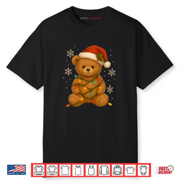 Teddy Bear Christmas Tree Lights Santa Hat for Bears Xmas Shirt