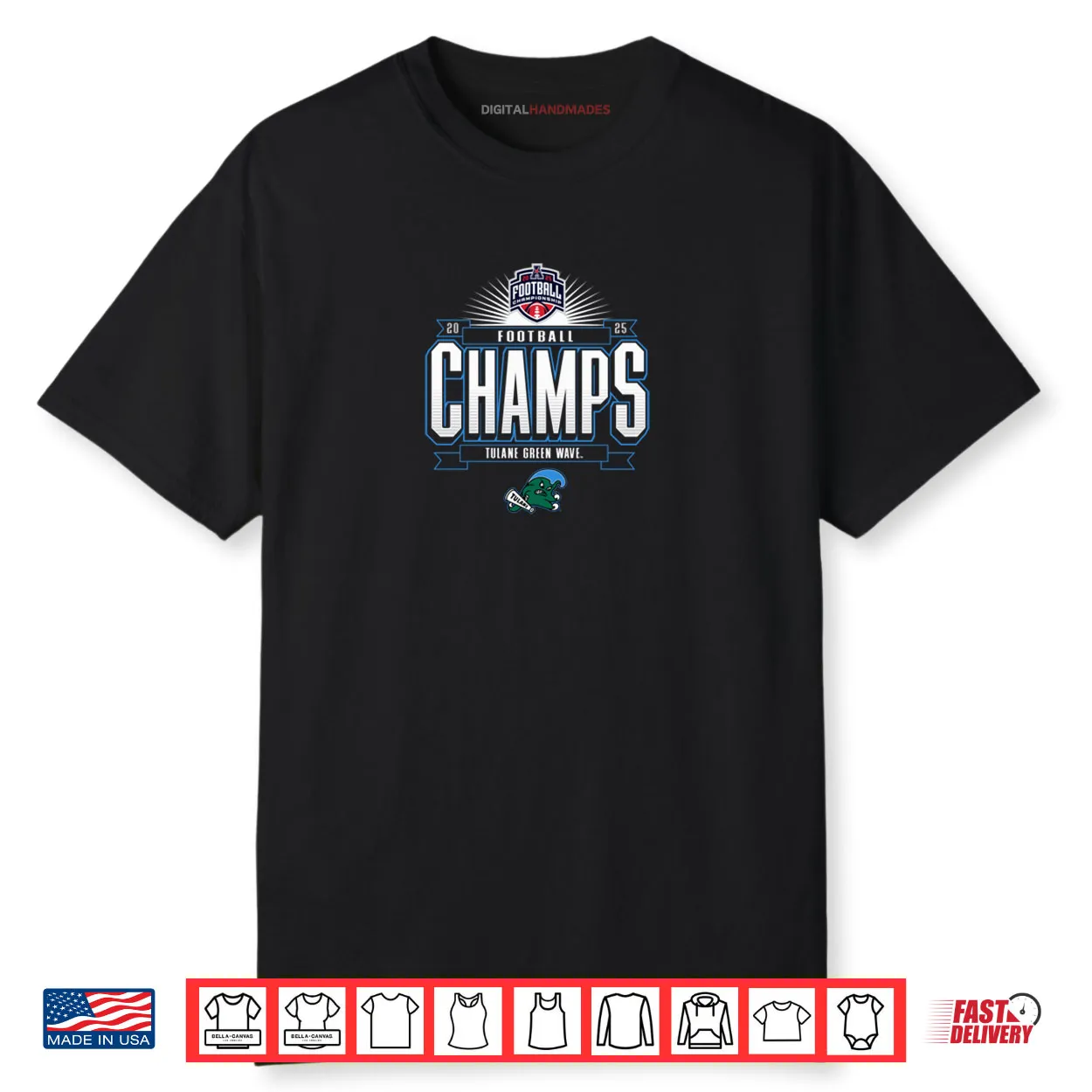 Tulane Green Wave AAC Champs 2025 Football Locker Room Shirt Tulane Green Wave AAC Champs 2025 Football Locker Room Shirt