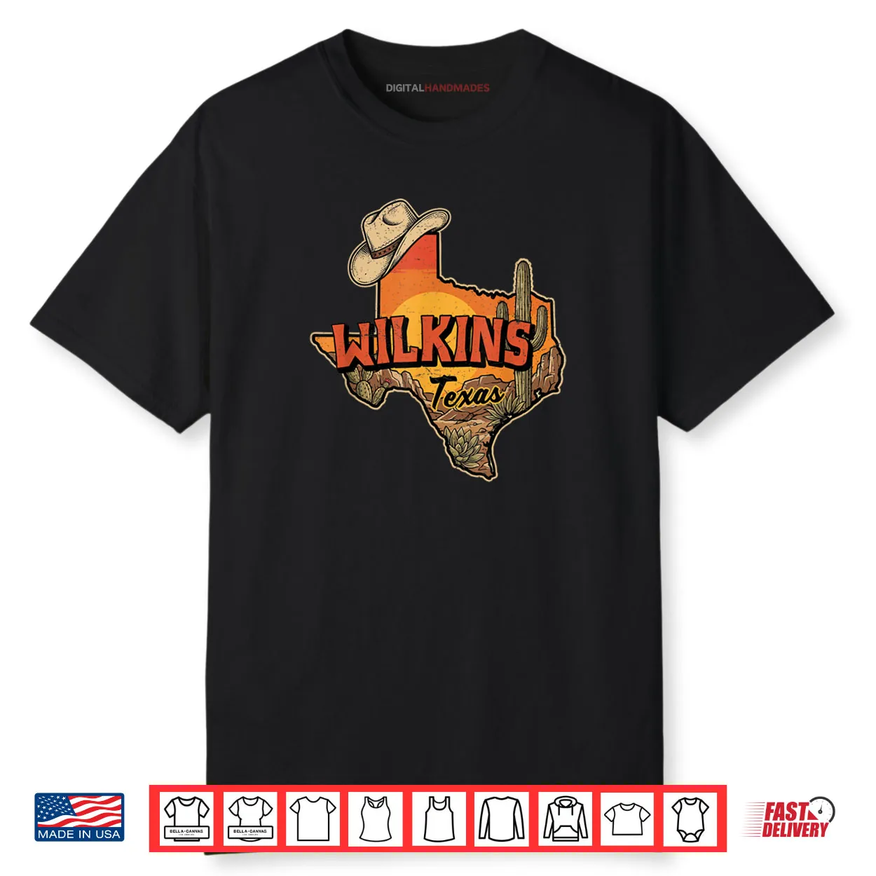 Wilkins Texas Vintage Cowboy Hat Desert Cactus Sunset Shirt Wilkins Texas Vintage Cowboy Hat Desert Cactus Sunset Shirt