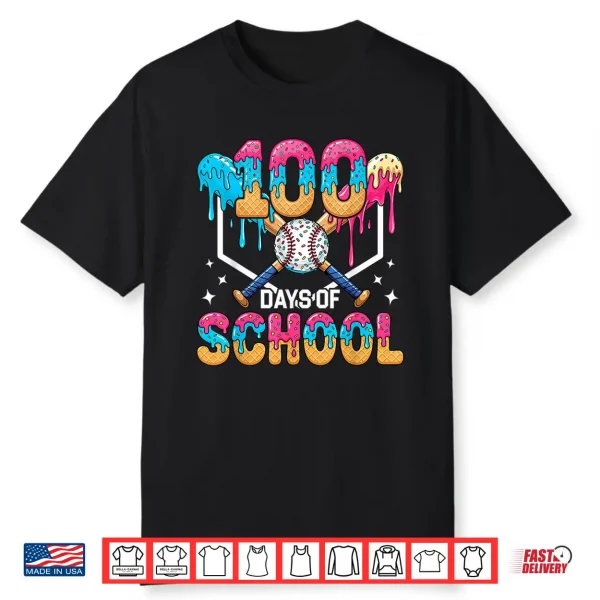 100 Days Of School Baseball Boys Kids 100Th Day Of School Shirt