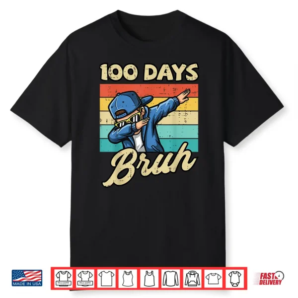 100 Days of School Bruh Boy Dab Retro 100th Day Boys Kids Shirt