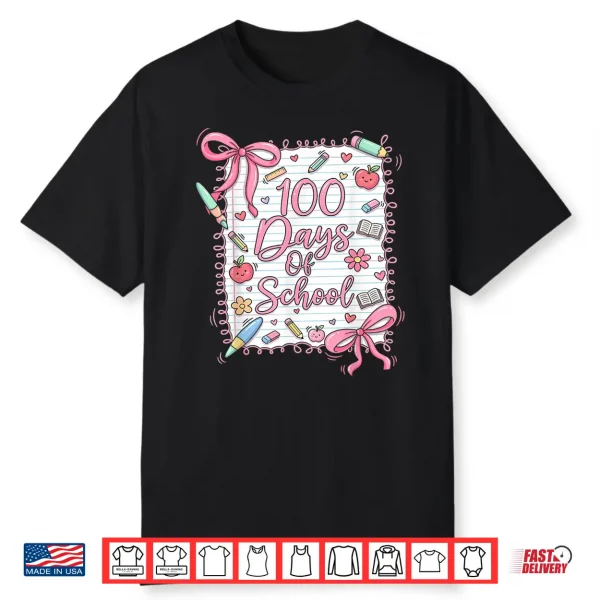 100 Days of School Coquette Bow for Girls 100th Day Teacher Shirt
