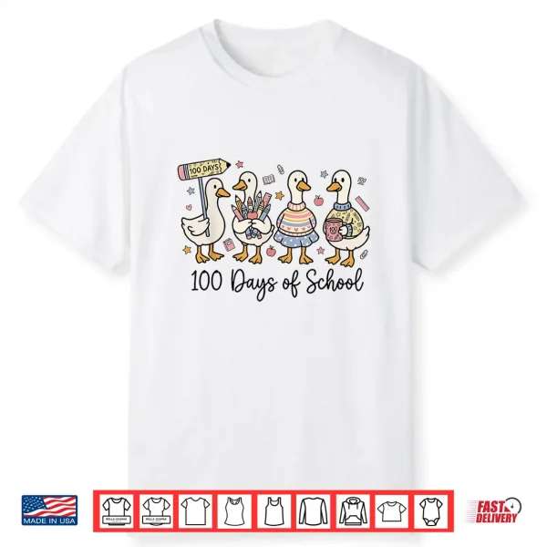 100 Days of School Ducks Cute Goose Teacher 100th Day Kids Shirt