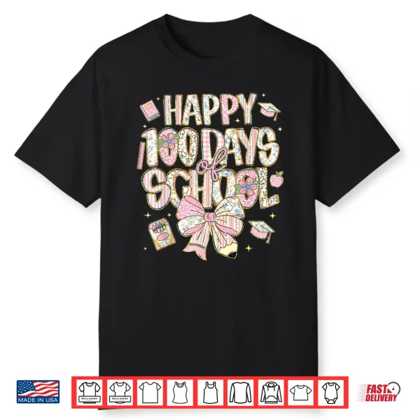 100Th Day Of School Preppy 100 Days Teacher Kid Coquette Bow Shirt