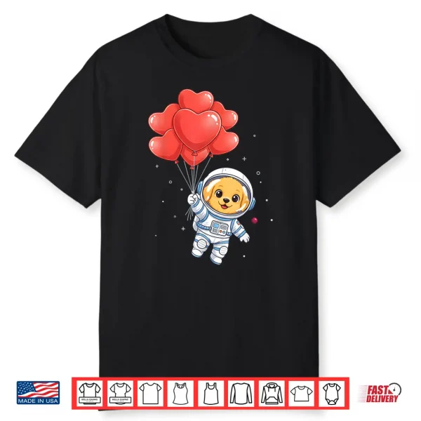 Astronaut Golden Retriever Valentine Day Dog Heart Balloon Shirt