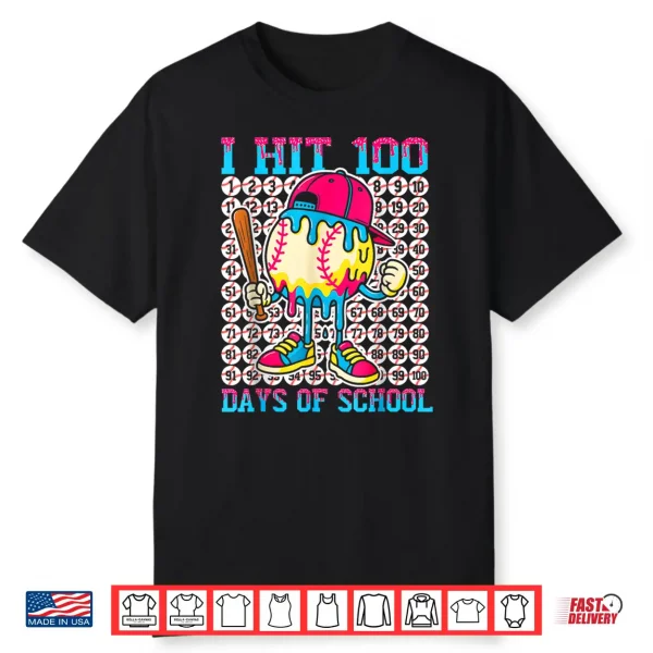 Baseball Ice Cream Drip 100 Days Of School Boys Girls 100Th Shirt