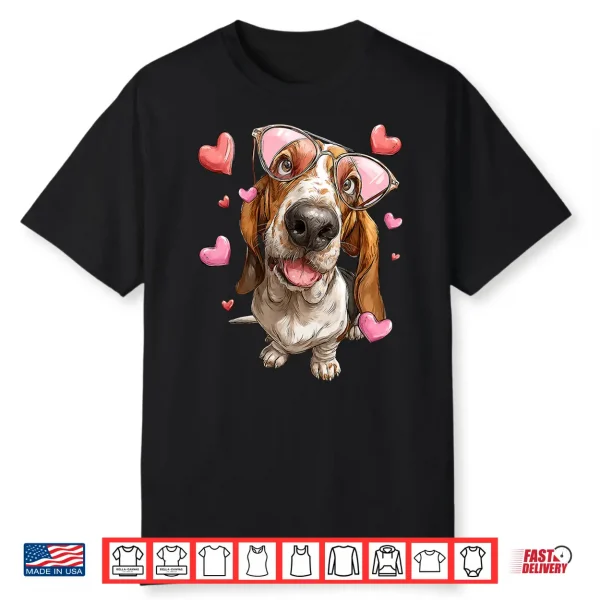 Basset Hound Dog Valentine’s Day Heart Sunglasses Shirt