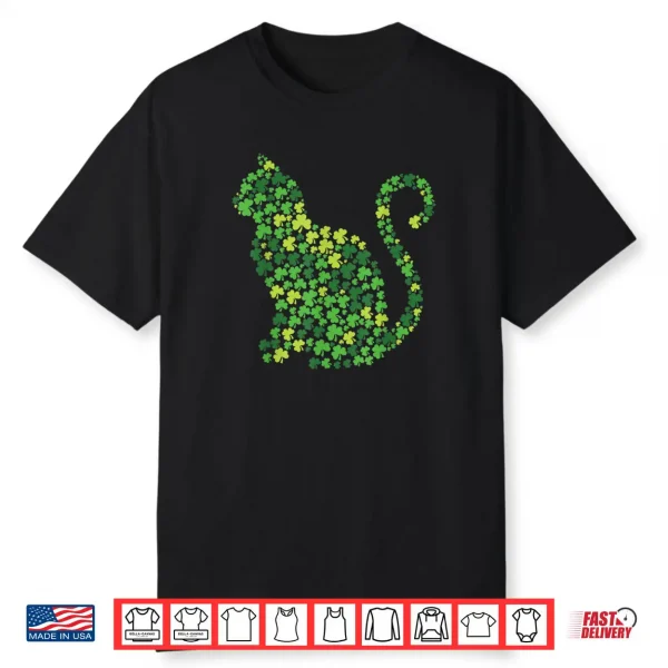 Cat Kitten Lucky Shamrock Clover St Patricks Day Shirt