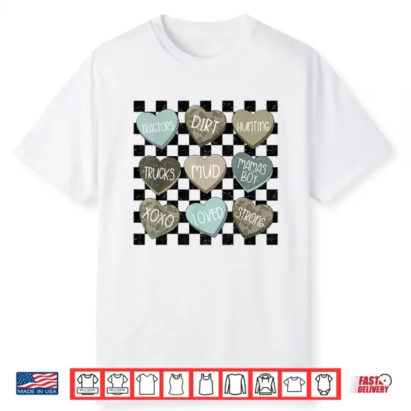 Checkered Camo Conversation Hearts Valentine’s Day Men Boys Shirt