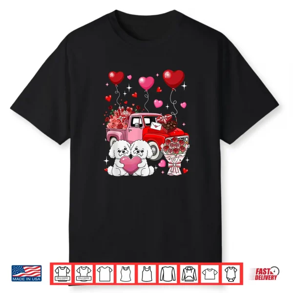 Couple Bichon Frises Valentine Hearts Tree Pickup Truck Shirt