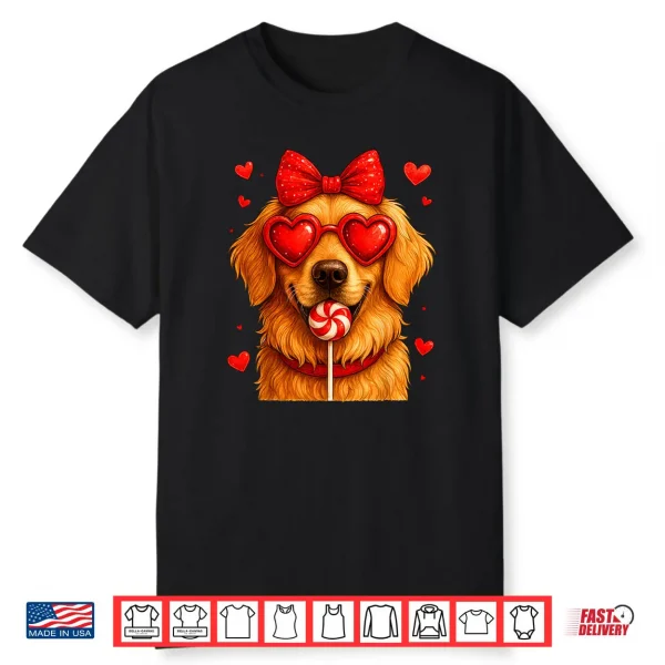 Cute Golden Retriever Valentine Heart Candy Valentines Day Shirt