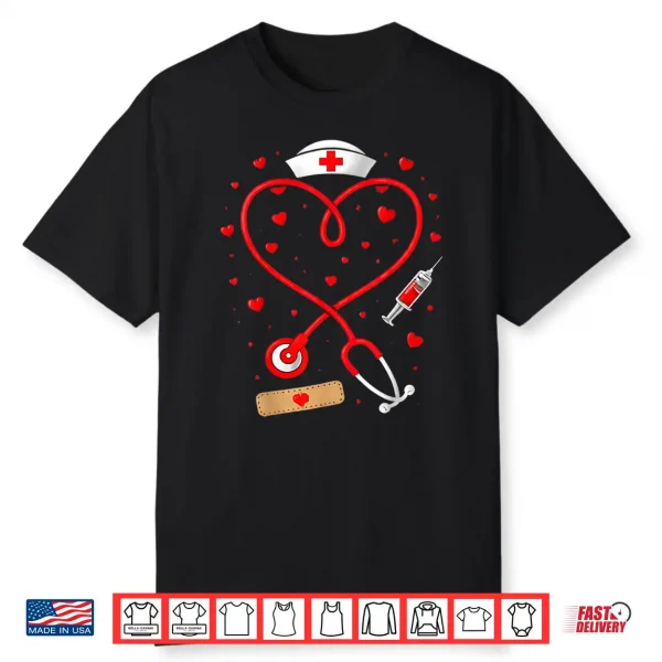 Cute Stethoscope Heart Design For Nurse Valentine Days Nurse Shirt