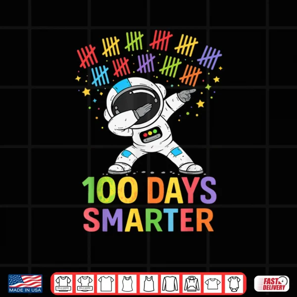 Design 100 Days Smarter Astronaut Space 100th Day of School Boy Kid Shirt