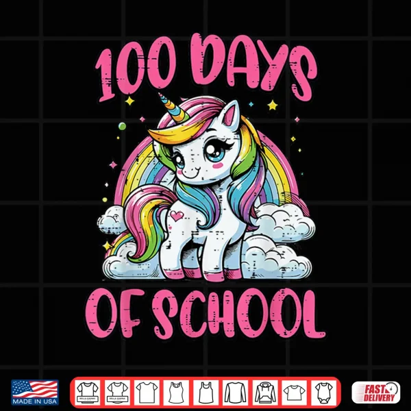 Design 100 Days of School Unicorn Cute 100th Day Girls Kids Toddler Shirt
