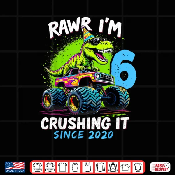 Design 6th Birthday Monster Truck Dinosaur Party Boys Rawr Im 6 Shirt