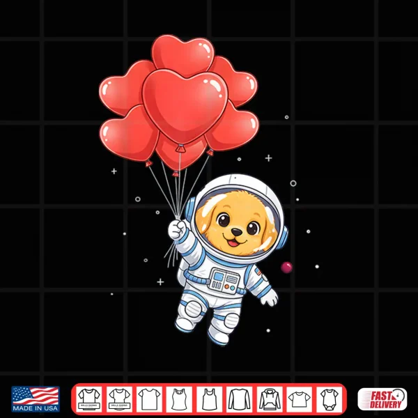 Design Astronaut Golden Retriever Valentine Day Dog Heart Balloon Shirt