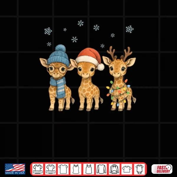 Design Baby Giraffe Christmas Lights Santa Hat Reindeer Shirt
