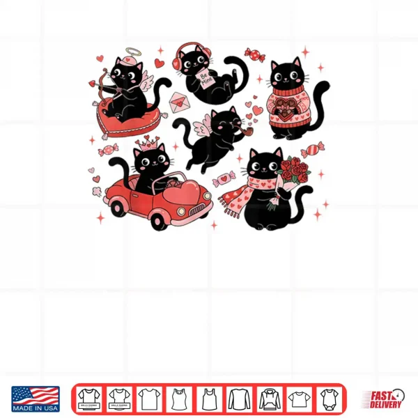 Design Black Cat Heart Valentines Day Cute Kitten Lover Shirt