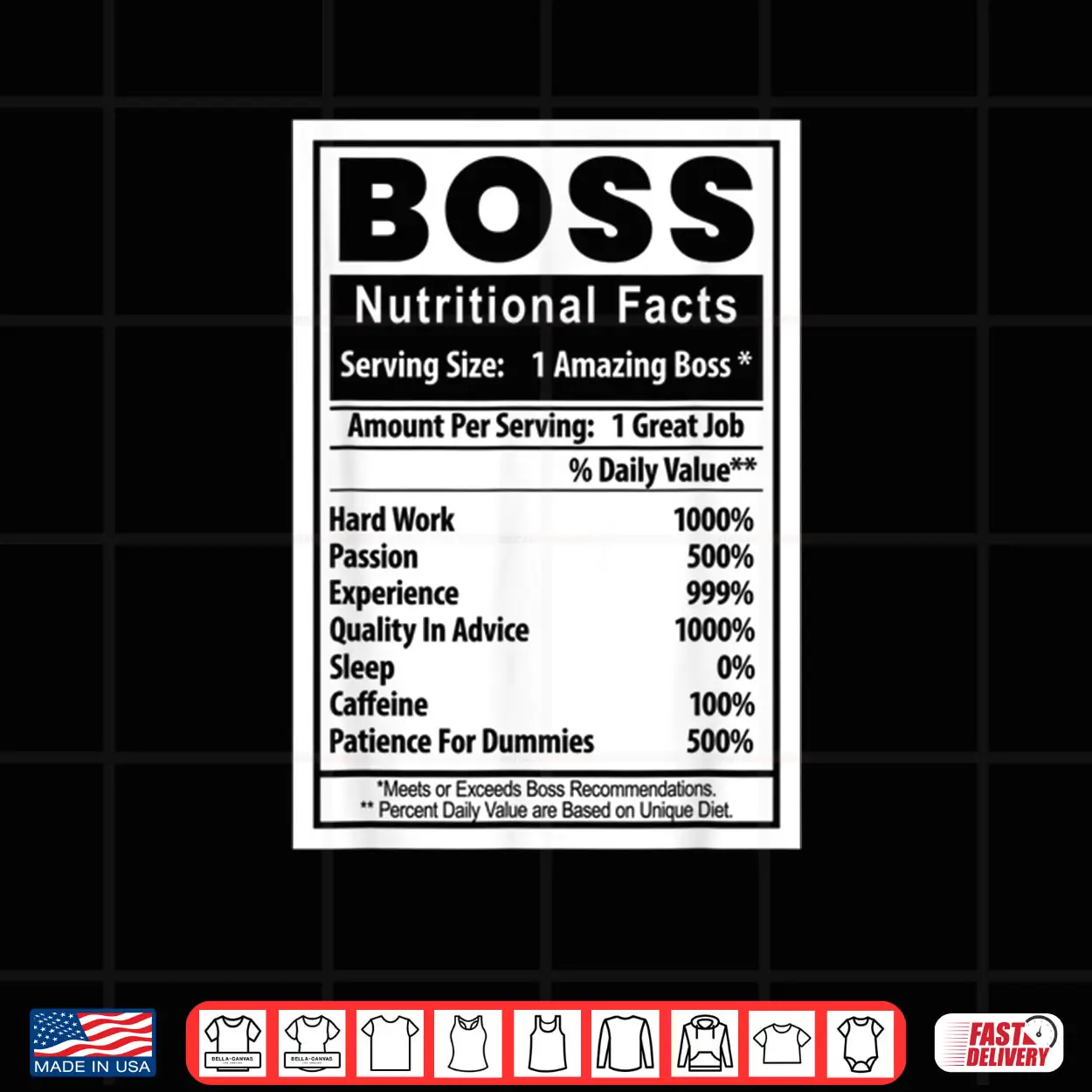 Boss’s Day Nutritional Facts Employee Appreciation Shirt Boss’s Day Nutritional Facts Employee Appreciation Shirt