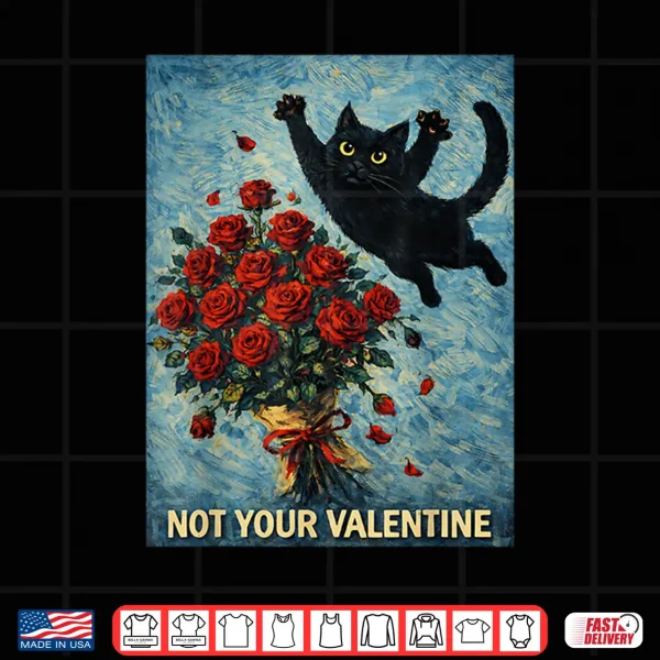 Design Cat Jumping on Roses Anti Valentine Sarcastic Feline Shirt