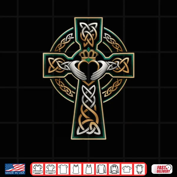Design Celtic Cross Claddagh Ring Emerald Irish Saint Patricks Day Shirt